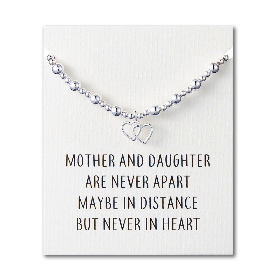Heart Link Beaded Stretch Mother and Daughter Bracelet with Quote Card - Philip Jones Jewellery
