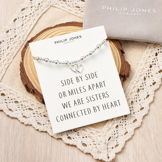 Heart Link Beaded Stretch Sister Bracelet with Quote Card