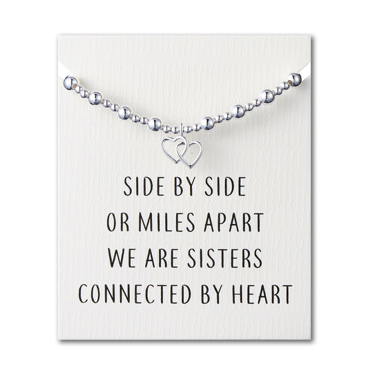 Heart Link Beaded Stretch Sister Bracelet with Quote Card - Philip Jones Jewellery