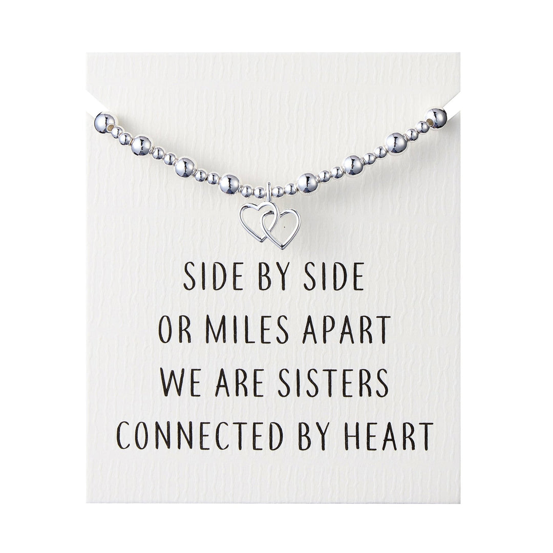 Heart Link Beaded Stretch Sister Bracelet with Quote Card - Philip Jones Jewellery