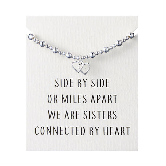 Heart Link Beaded Stretch Sister Bracelet with Quote Card - Philip Jones Jewellery