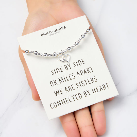 Heart Link Beaded Stretch Sister Bracelet with Quote Card