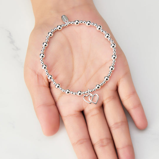Heart Link Beaded Stretch True Friends Bracelet with Quote Card - Philip Jones Jewellery