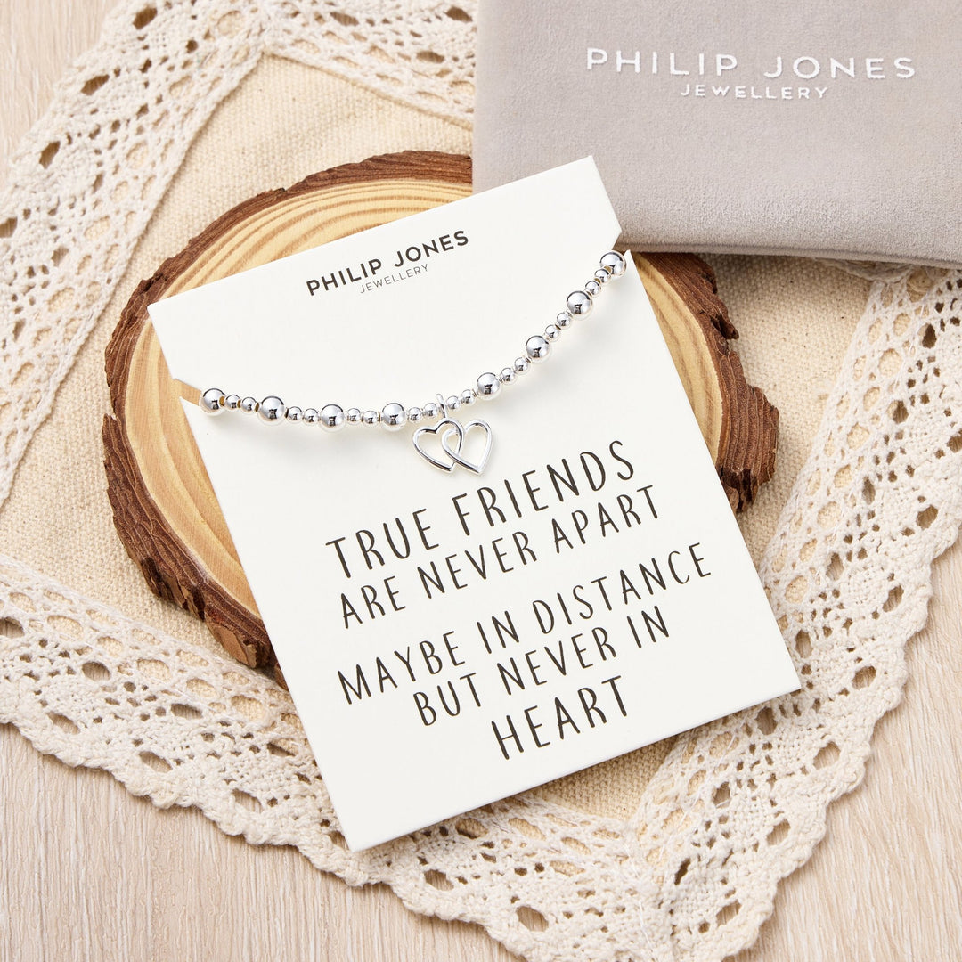 Heart Link Beaded Stretch True Friends Bracelet with Quote Card