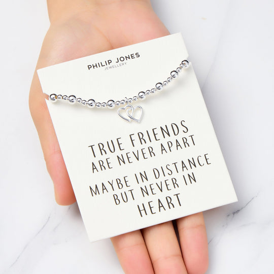 Heart Link Beaded Stretch True Friends Bracelet with Quote Card