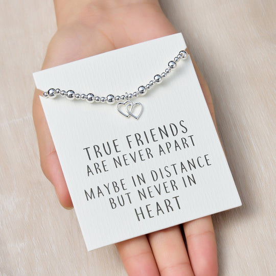Heart Link Beaded Stretch True Friends Bracelet with Quote Card - Philip Jones Jewellery