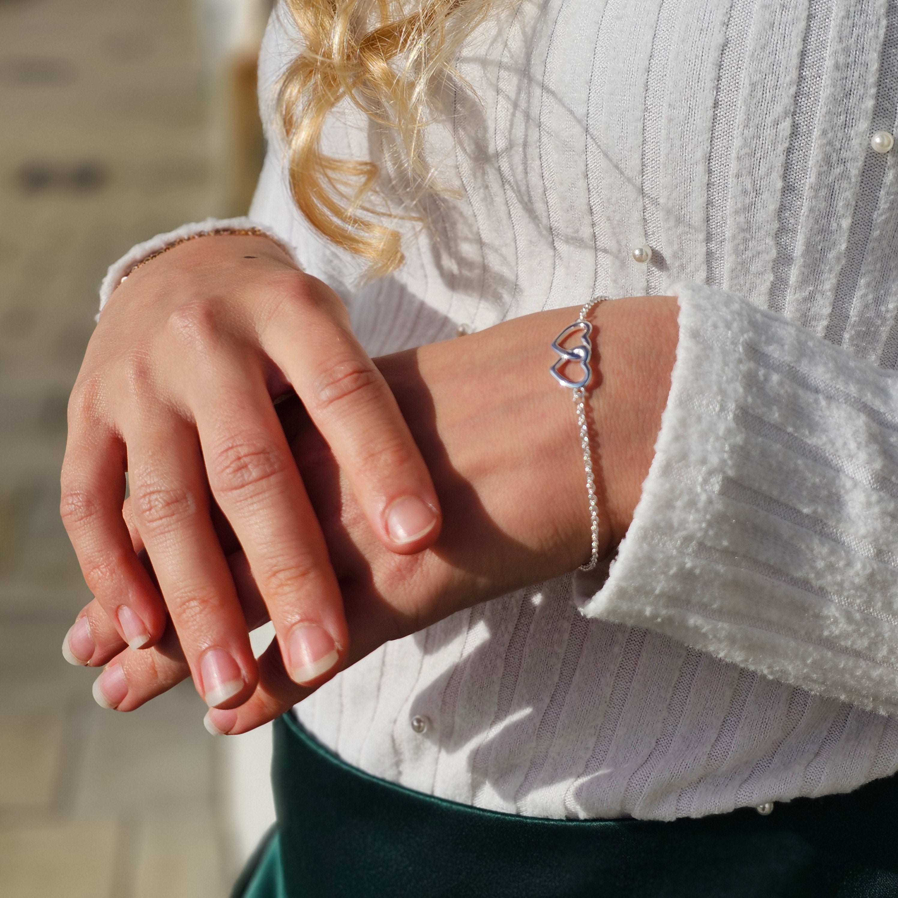 Sterling Silver Mother and Daughter Quote Heart Link Bracelet