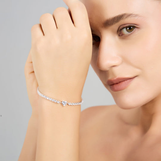Heart Solitaire Bridal Tennis Bracelet Created with Zircondia® Crystals - Philip Jones Jewellery