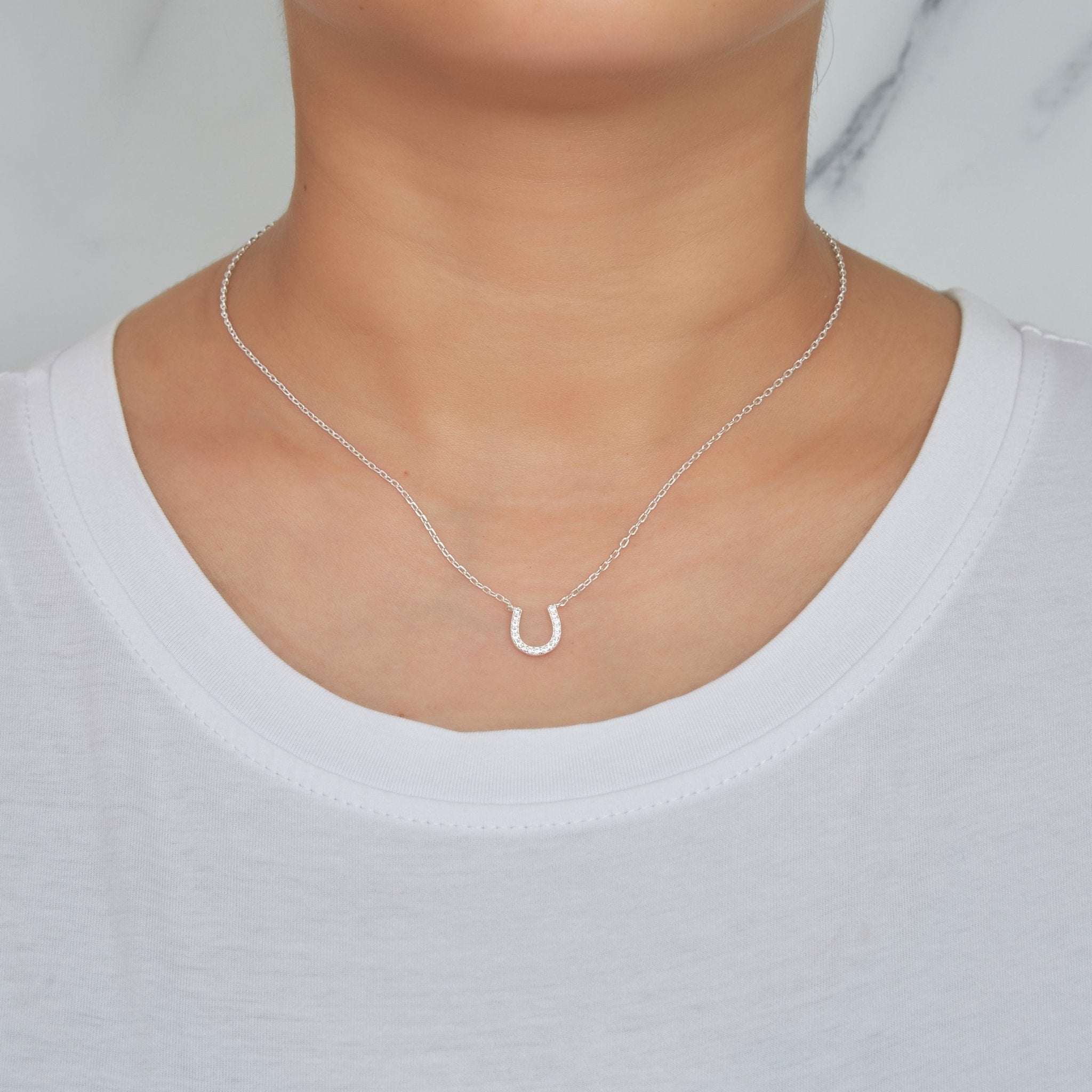 Horseshoe Necklace Created with Zircondia® Crystals - Philip Jones Jewellery