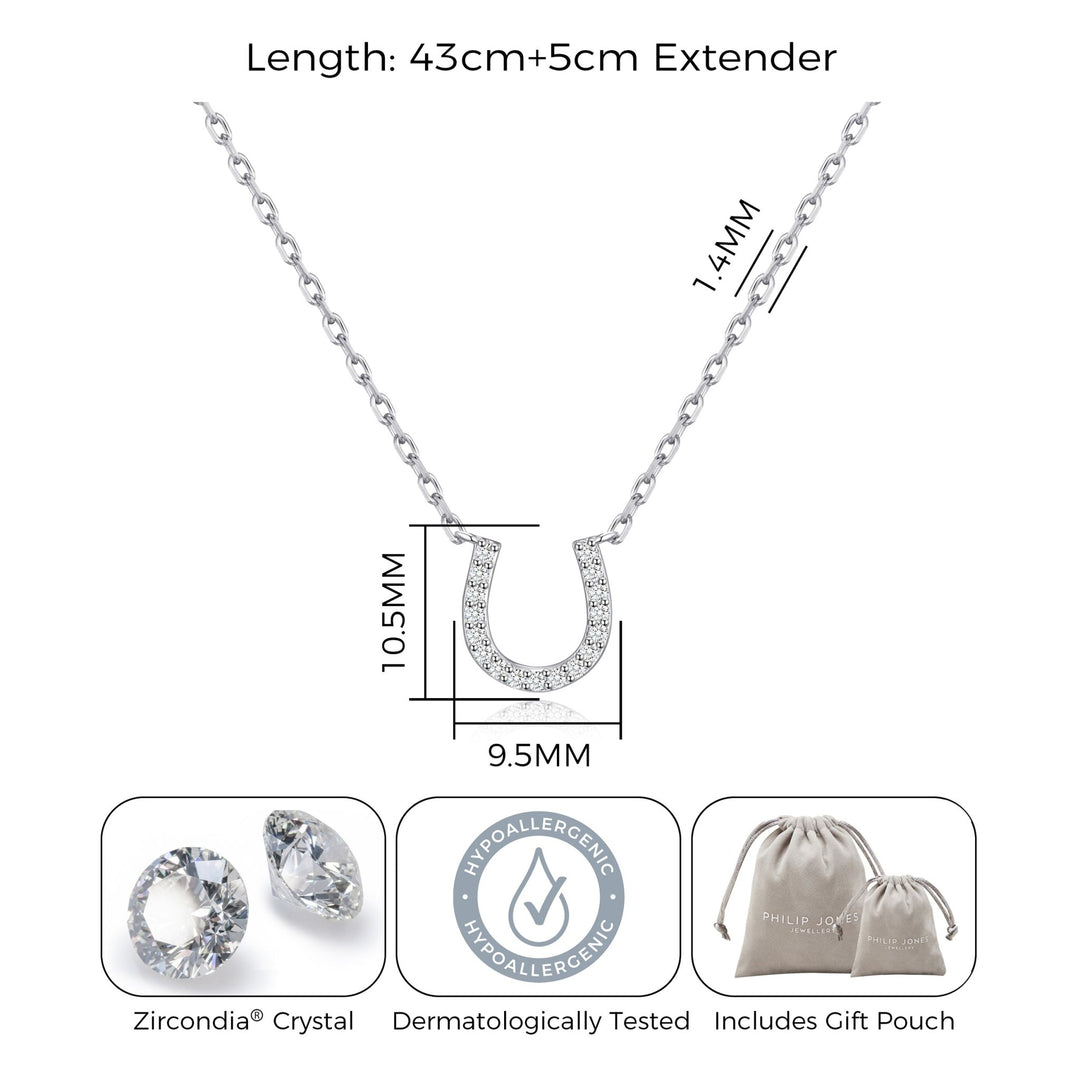 Horseshoe Necklace Created with Zircondia® Crystals - Philip Jones Jewellery