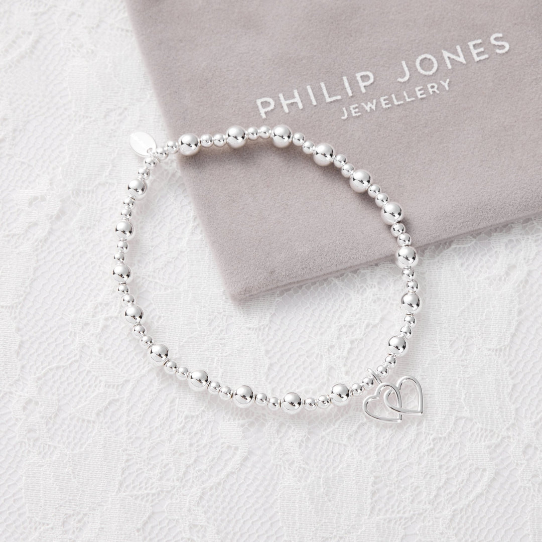 I Couldn't Say I Do Without You Heart Link Beaded Stretch Bracelet with Quote Card - Philip Jones Jewellery