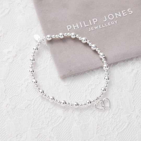 I Couldn't Say I Do Without You Heart Link Beaded Stretch Bracelet with Quote Card - Philip Jones Jewellery