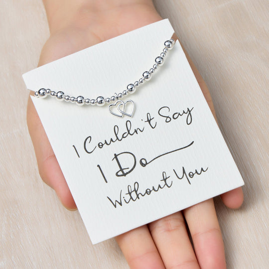 I Couldn't Say I Do Without You Heart Link Beaded Stretch Bracelet with Quote Card - Philip Jones Jewellery