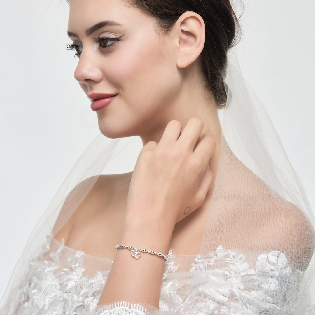 I Couldn't Say I Do Without You Heart Link Beaded Stretch Bracelet with Quote Card - Philip Jones Jewellery