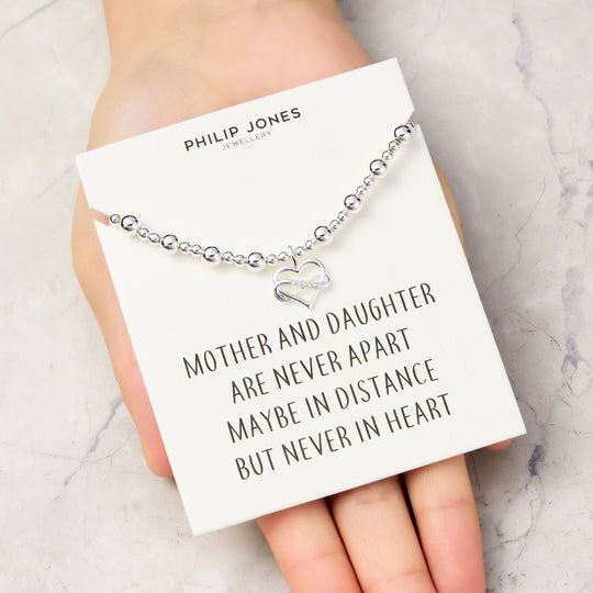 Infinity Heart Beaded Stretch Mother and Daughter Bracelet with Quote Card