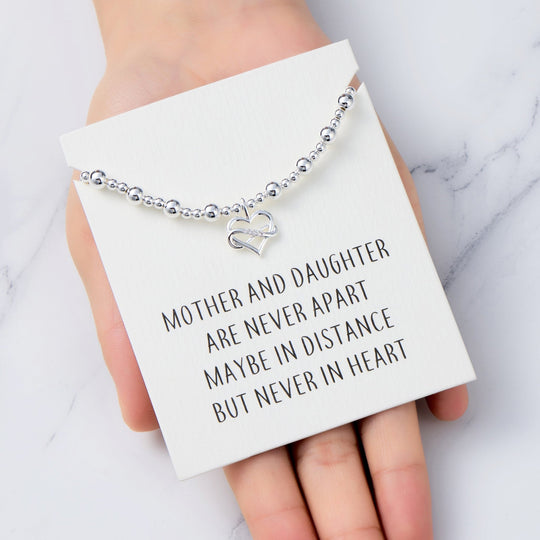 Infinity Heart Beaded Stretch Mother and Daughter Bracelet with Quote Card