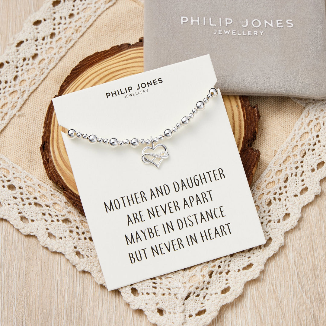 Infinity Heart Beaded Stretch Mother and Daughter Bracelet with Quote Card