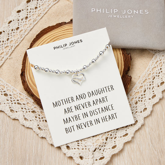 Infinity Heart Beaded Stretch Mother and Daughter Bracelet with Quote Card