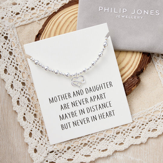 Infinity Heart Beaded Stretch Mother and Daughter Bracelet with Quote Card