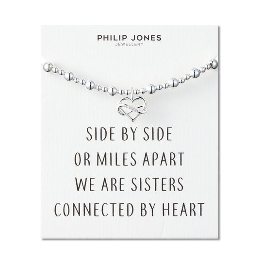 Infinity Heart Beaded Stretch Sister Bracelet with Quote Card - Philip Jones