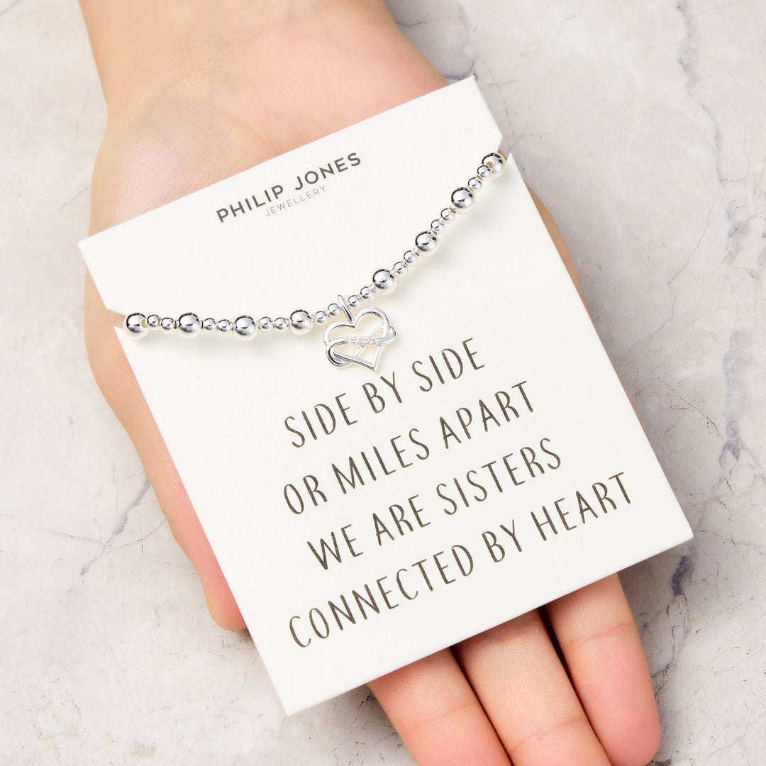 Infinity Heart Beaded Stretch Sister Bracelet with Quote Card