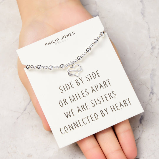 Infinity Heart Beaded Stretch Sister Bracelet with Quote Card