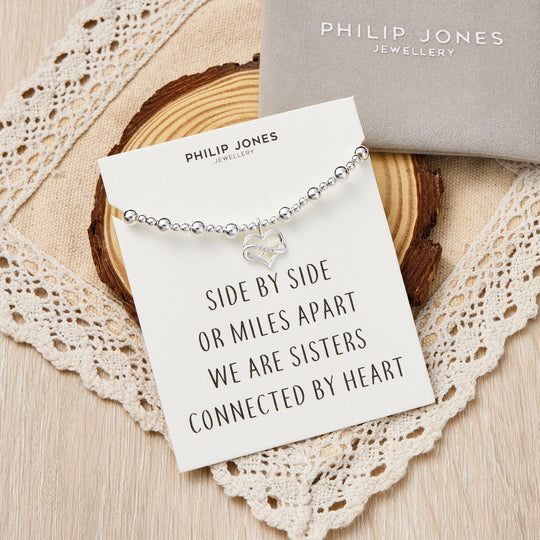 Infinity Heart Beaded Stretch Sister Bracelet with Quote Card