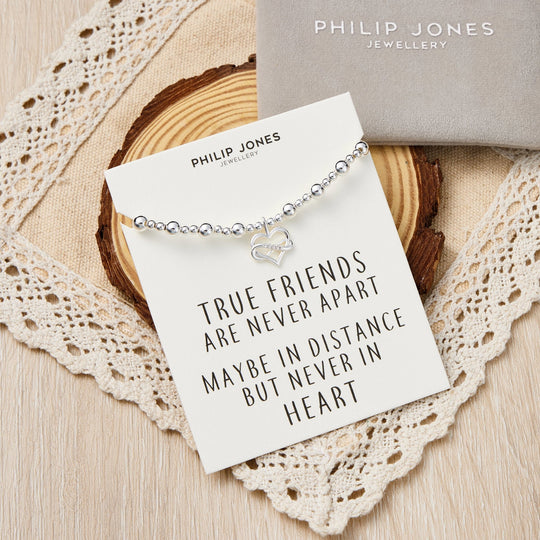 Infinity Heart Beaded Stretch True Friends Bracelet with Quote Card