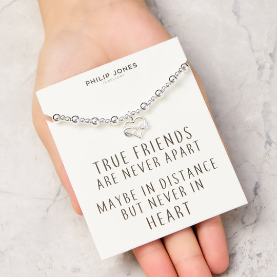 Infinity Heart Beaded Stretch True Friends Bracelet with Quote Card