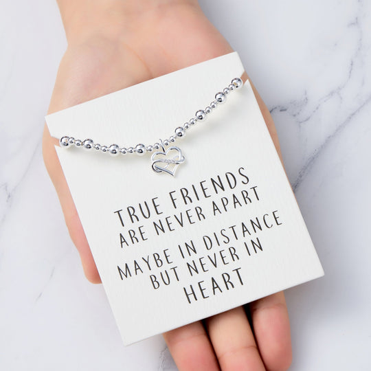 Infinity Heart Beaded Stretch True Friends Bracelet with Quote Card
