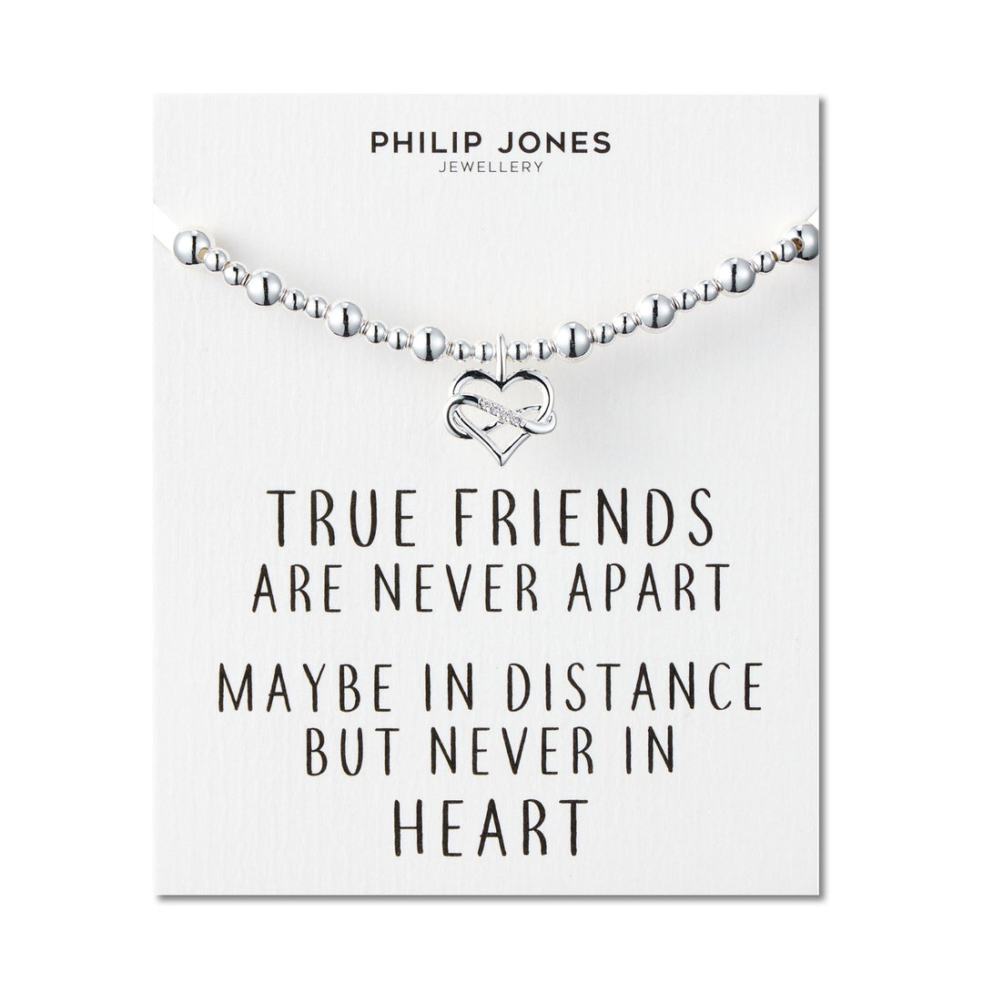 Infinity Heart Beaded Stretch True Friends Bracelet with Quote Card - Philip Jones