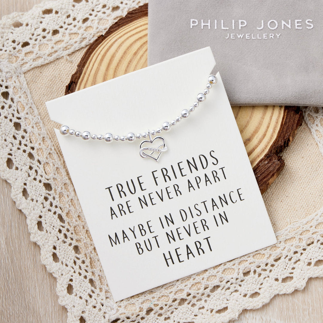 Infinity Heart Beaded Stretch True Friends Bracelet with Quote Card