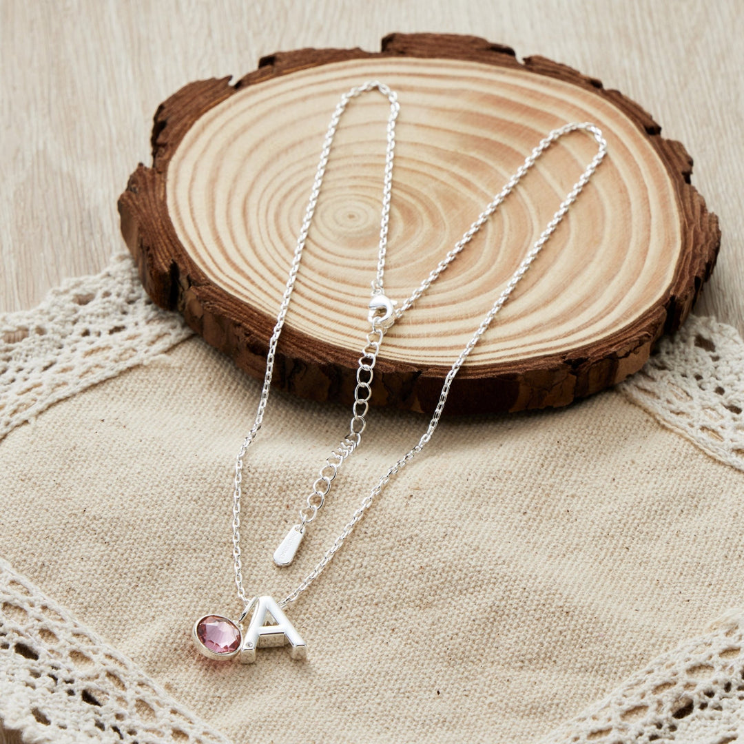 Initial A Necklace with Birthstone Charm Created with Zircondia® Crystals - Philip Jones Jewellery