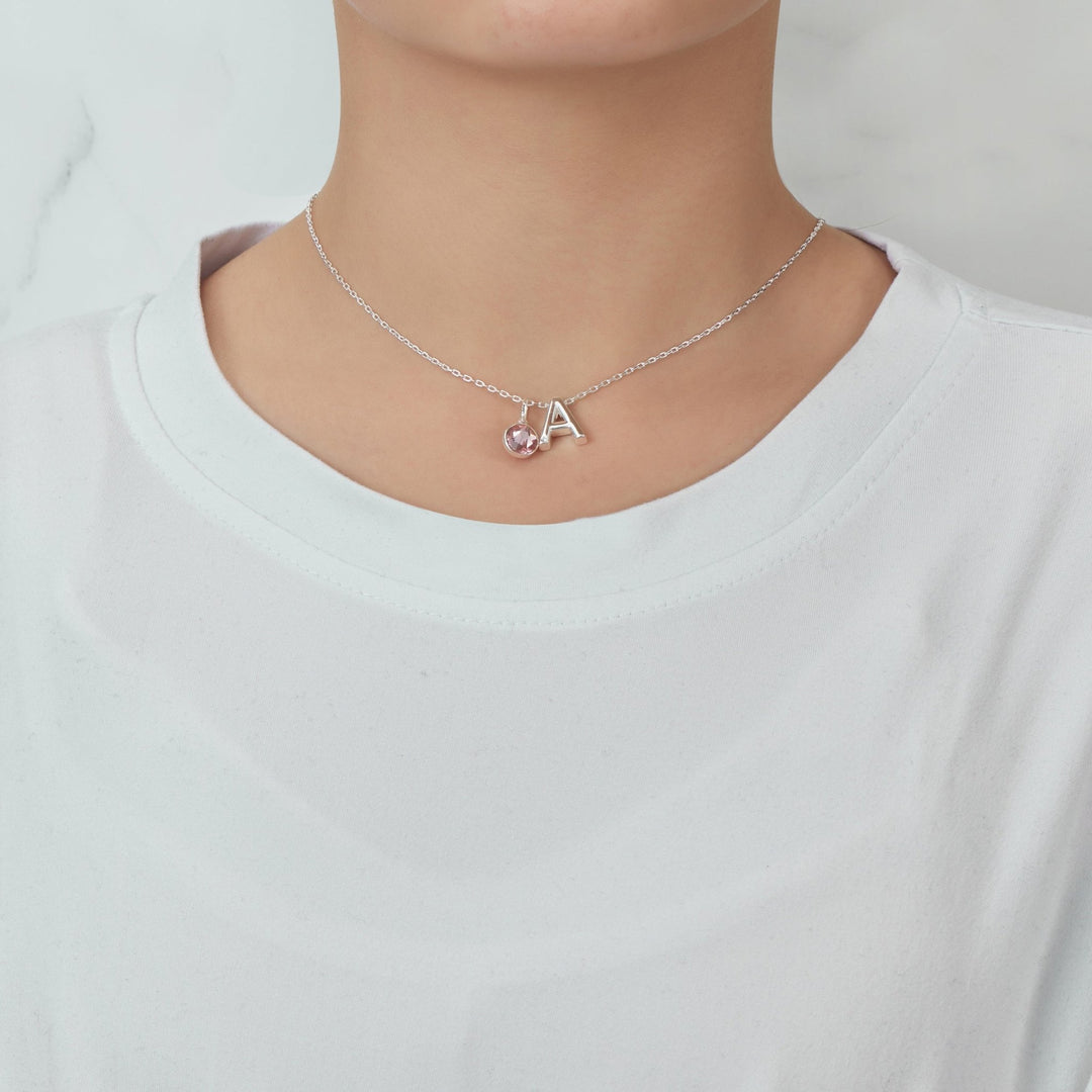 Initial A Necklace with Birthstone Charm Created with Zircondia® Crystals - Philip Jones Jewellery