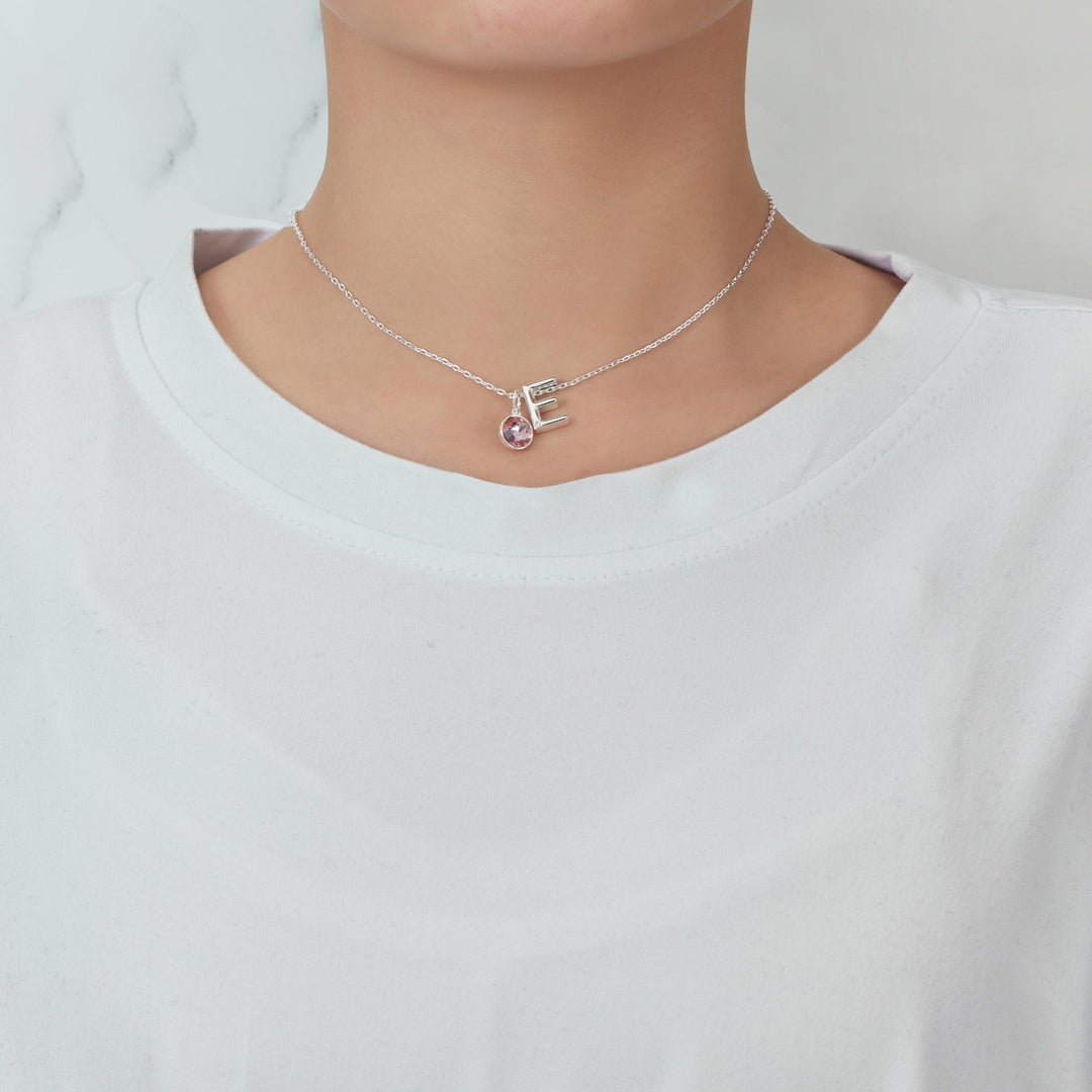 Initial E Necklace with Birthstone Charm Created with Zircondia® Crystals - Philip Jones Jewellery
