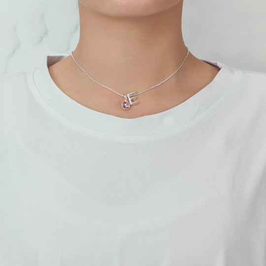 Initial E Necklace with Birthstone Charm Created with Zircondia® Crystals - Philip Jones Jewellery