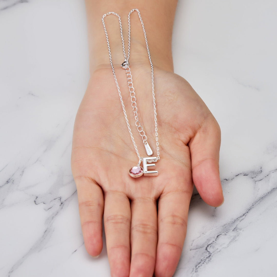 Initial E Necklace with Birthstone Charm Created with Zircondia® Crystals - Philip Jones Jewellery