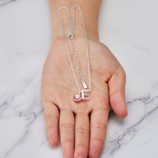 Initial E Necklace with Birthstone Charm Created with Zircondia® Crystals - Philip Jones Jewellery