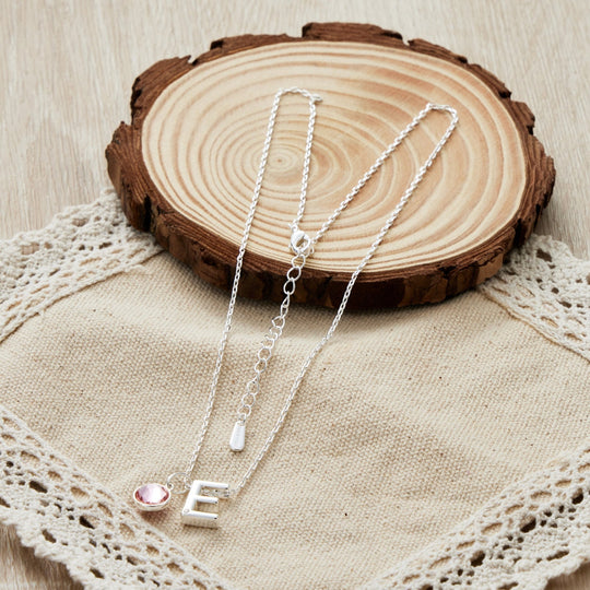 Initial E Necklace with Birthstone Charm Created with Zircondia® Crystals - Philip Jones Jewellery