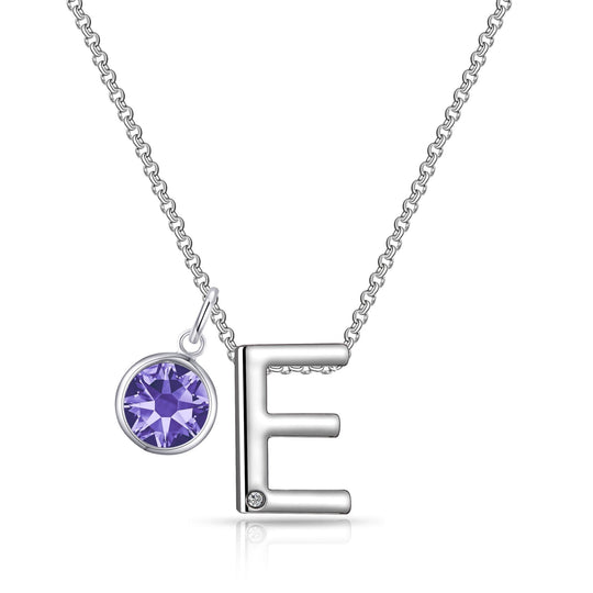 Initial E Necklace with Birthstone Charm Created with Zircondia® Crystals - Philip Jones Jewellery
