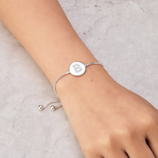 Initial Friendship Bracelet Letter B Created with Zircondia® Crystals - Philip Jones Jewellery