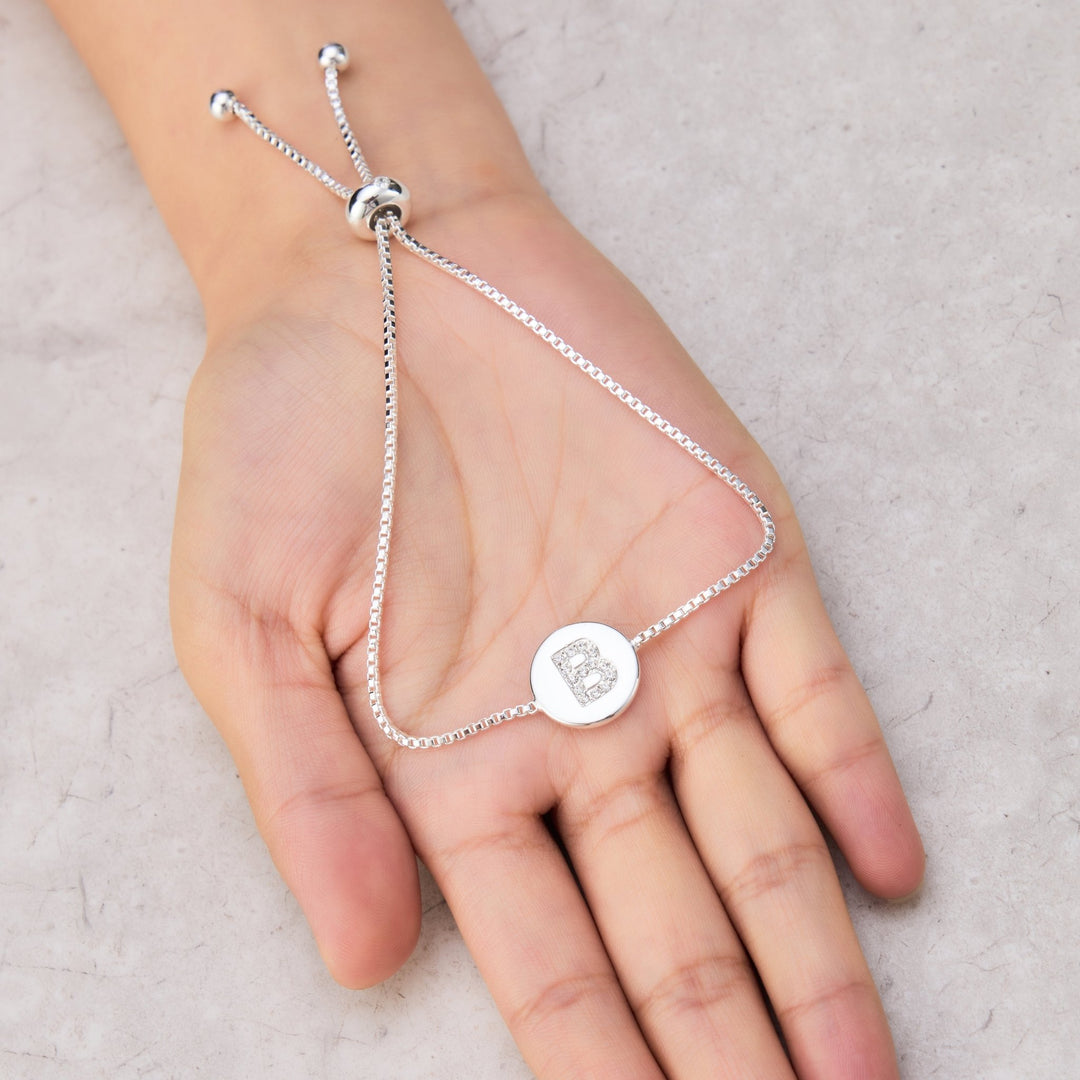 Initial Friendship Bracelet Letter B Created with Zircondia® Crystals - Philip Jones Jewellery