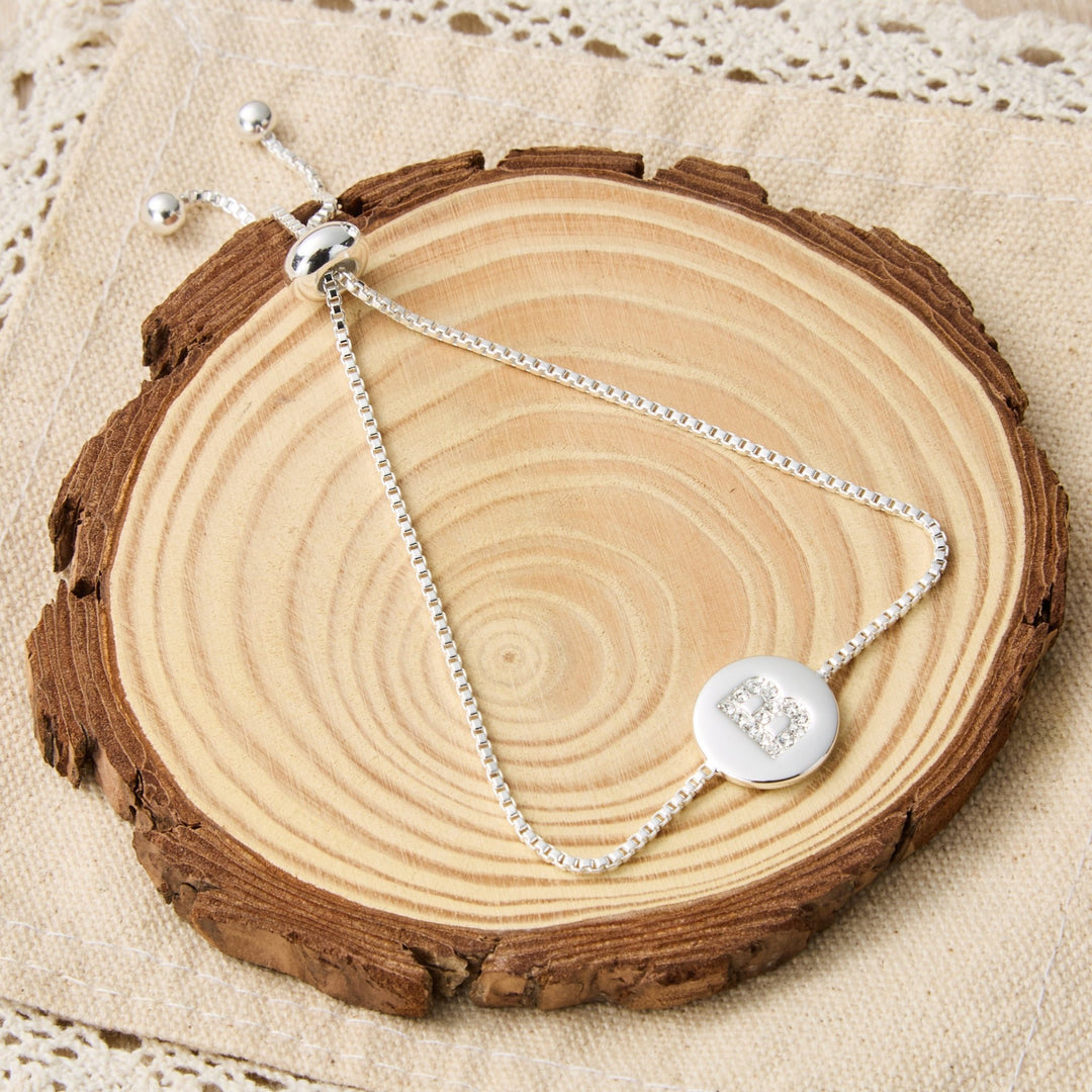 Initial Friendship Bracelet Letter B Created with Zircondia® Crystals - Philip Jones Jewellery