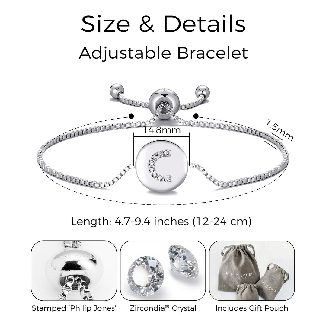 Initial Friendship Bracelet Letter C Created with Zircondia® Crystals - Philip Jones Jewellery