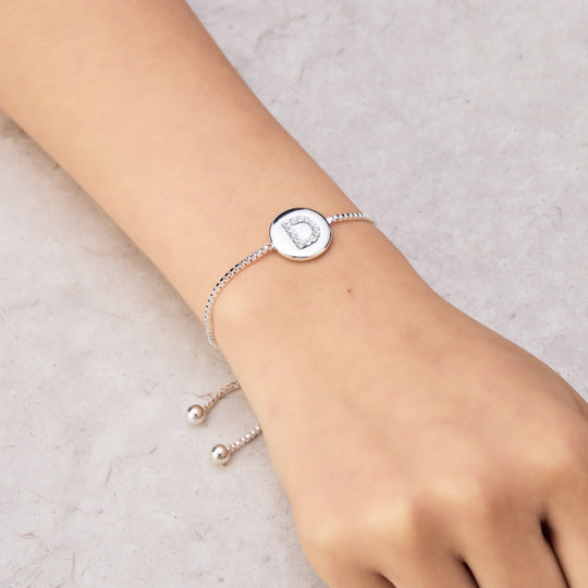 Initial Friendship Bracelet Letter D Created with Zircondia® Crystals - Philip Jones Jewellery