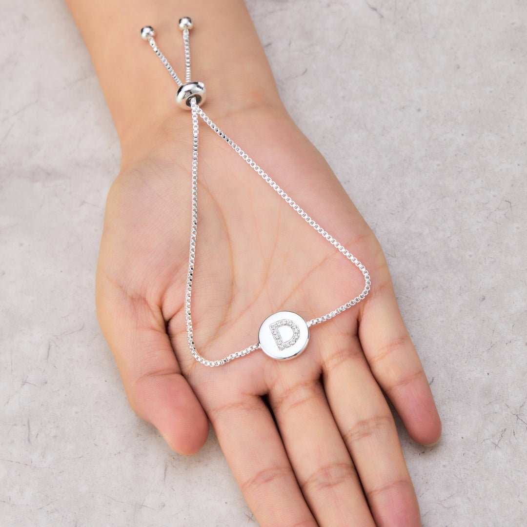 Initial Friendship Bracelet Letter D Created with Zircondia® Crystals - Philip Jones Jewellery