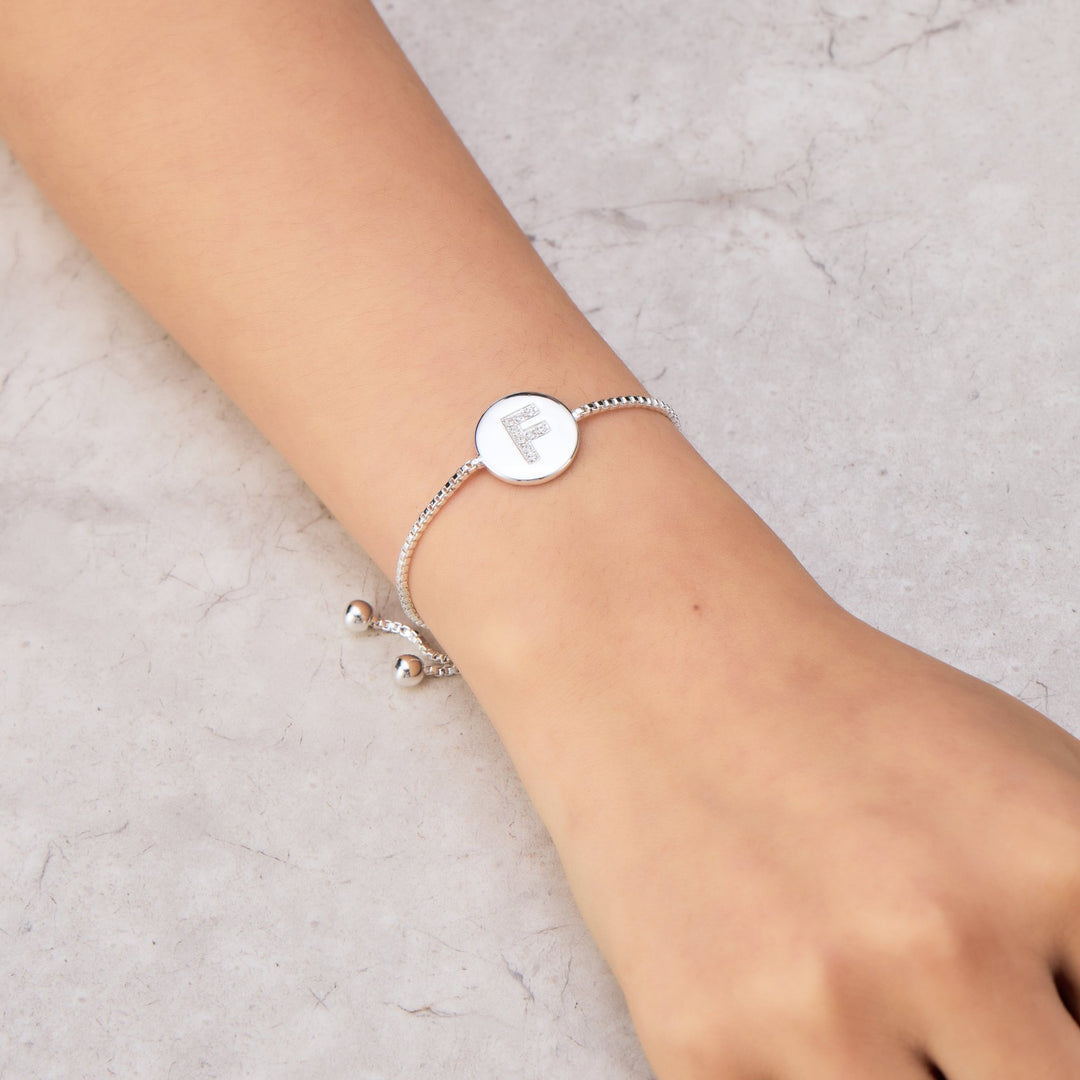 Initial Friendship Bracelet Letter F Created with Zircondia® Crystals - Philip Jones Jewellery