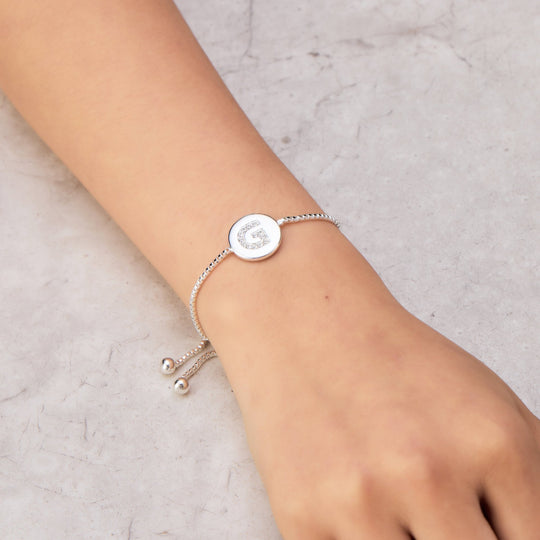 Initial Friendship Bracelet Letter G Created with Zircondia® Crystals - Philip Jones Jewellery