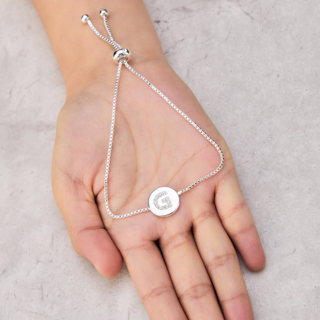 Initial Friendship Bracelet Letter G Created with Zircondia® Crystals - Philip Jones Jewellery