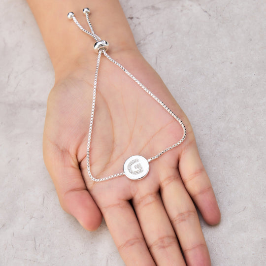Initial Friendship Bracelet Letter G Created with Zircondia® Crystals - Philip Jones Jewellery